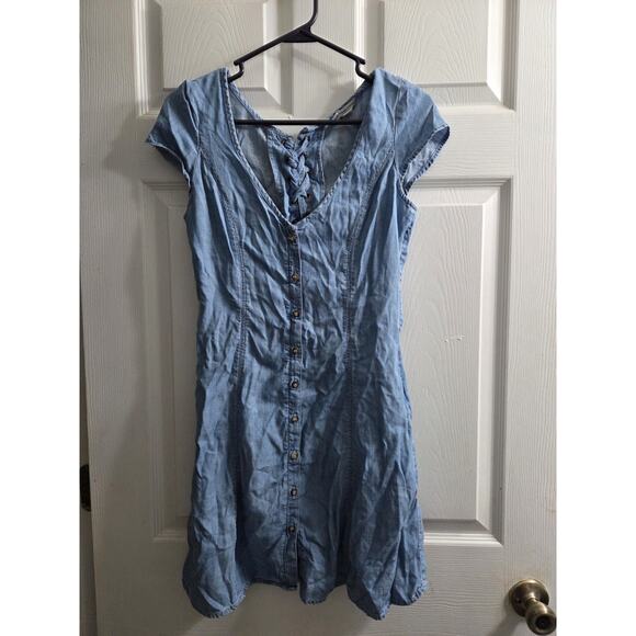 American Eagle Denim Dress Button up with cut-out and lace up back mini dress S - Picture 1 of 8